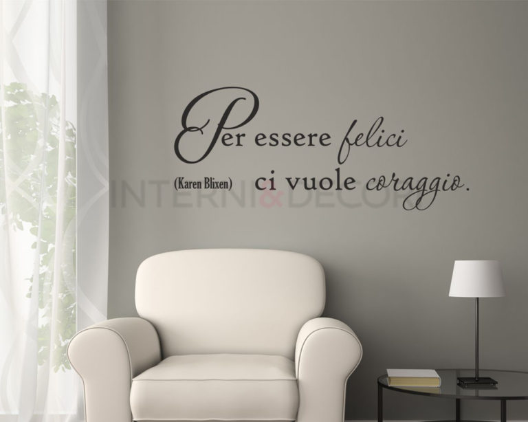 Adesivo da parete frase Karen Blixen "PER ESSERE FELICI CI VUOLE CORAGGIO"