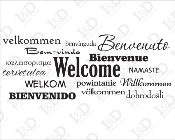 Adesivo scritta Benvenuti "WELCOME IN VARIE LINGUE"