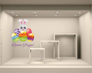Adesivo per vetrina-coniglietto tra uova pasquali