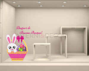 Adesivo per vetrine Pasqua "CESTINO CON UOVA COLORATE" - Vetrofania