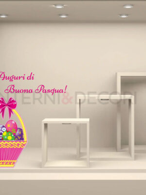 Adesivo per vetrine Pasqua "CESTINO CON UOVA COLORATE" - Vetrofania