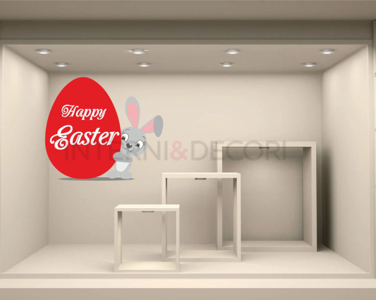 Adesivo per vetrine Pasqua "SWEET BUNNY WITH EGG" - Vetrofania