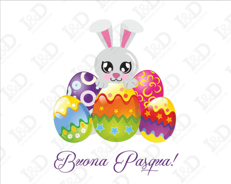 Adesivo per vetrine Pasqua "CONIGLIETTO CON UOVA" - Vetrofania