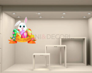 Adesivo per vetrine Pasqua "CONIGLIETTO TRA UOVA COLORATE" - Vetrofania