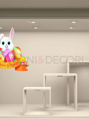 Adesivo per vetrine Pasqua "CONIGLIETTO TRA UOVA COLORATE" - Vetrofania