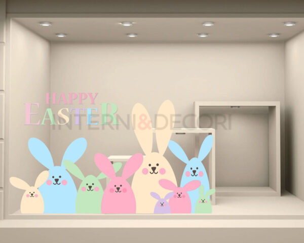 Adesivo per vetrine Pasqua "CONIGLIETTI COLORATI" - Vetrofania