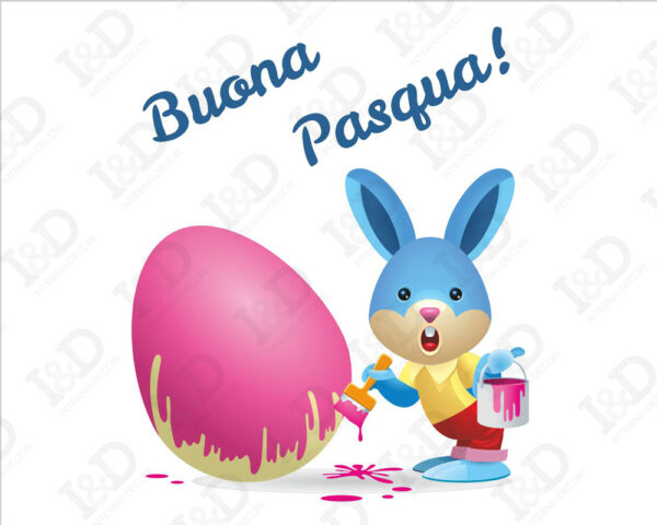 Adesivo per vetrine Pasqua "CONIGLIETTO CHE DIPINGE" - Vetrofania