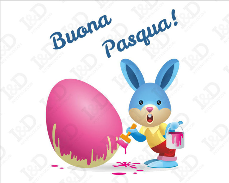Adesivo per vetrine Pasqua "CONIGLIETTO CHE DIPINGE" - Vetrofania