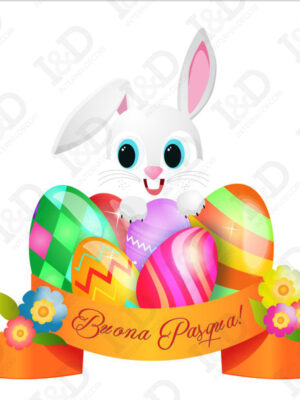 Coniglietto tra uova colorate-adesivo per vetrine