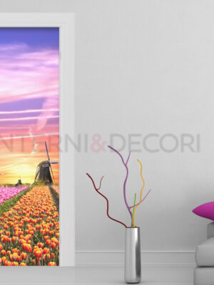 Decoro porta "MULINI A VENTO E TULIPANI"