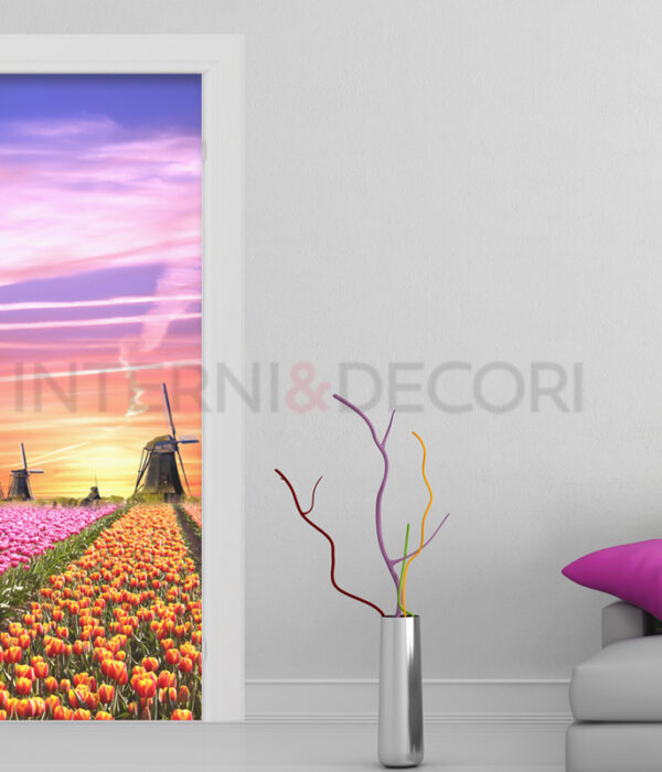 Decoro porta "MULINI A VENTO E TULIPANI"
