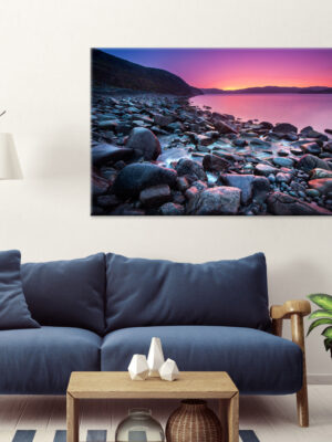 Quadro moderno mare "TRAMONTO SULLE ROCCE" - Stampa su tela