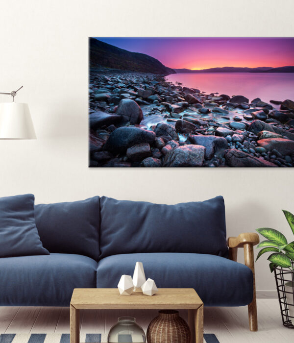 Quadro moderno mare "TRAMONTO SULLE ROCCE" - Stampa su tela