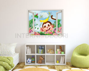 Adesivo murale finestra "DUE SIMPATICI AMICI" - Finestra illusione