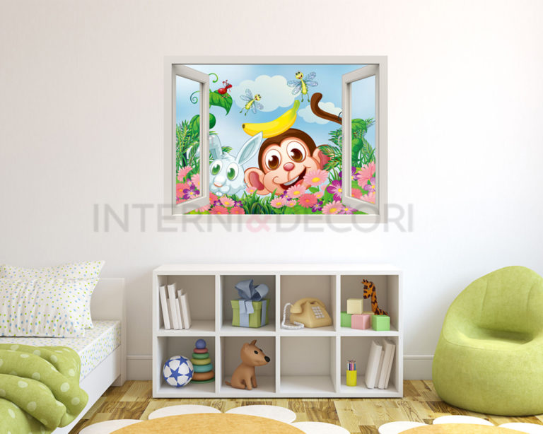 Adesivo murale finestra "DUE SIMPATICI AMICI" - Finestra illusione