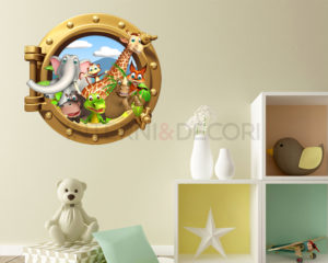 Sticker oblò-ci siamo anche noi!-Infanzia-adesivo 3d muro animali