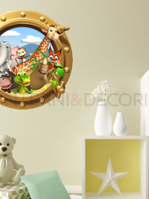 Adesivo 3d muro animali "CI SIAMO ANCHE NOI!" - Sticker oblò