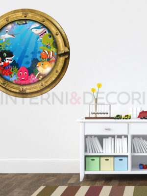 Adesivo 3d muro pesci "SALUTI DAGLI ABISSI" - Sticker oblò