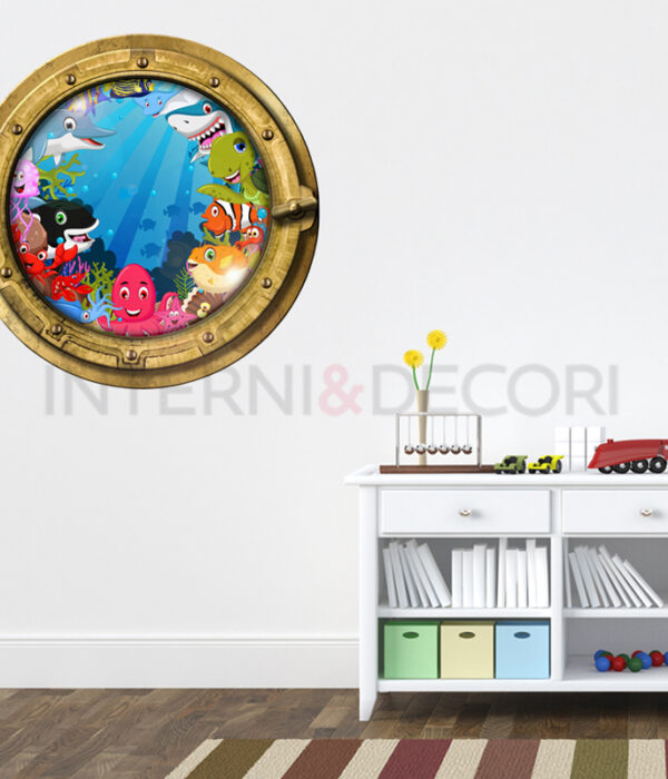Adesivo 3d muro pesci "SALUTI DAGLI ABISSI" - Sticker oblò