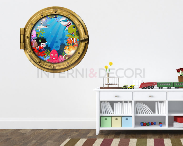 Adesivo 3d muro pesci "SALUTI DAGLI ABISSI" - Sticker oblò