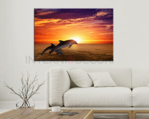 Quadro moderno delfini "SALTO AL TRAMONTO" - Stampa su tela