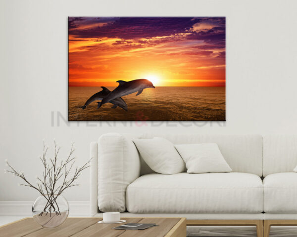 Quadro moderno delfini "SALTO AL TRAMONTO" - Stampa su tela