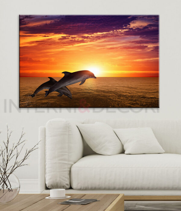 Quadro moderno delfini "SALTO AL TRAMONTO" - Stampa su tela