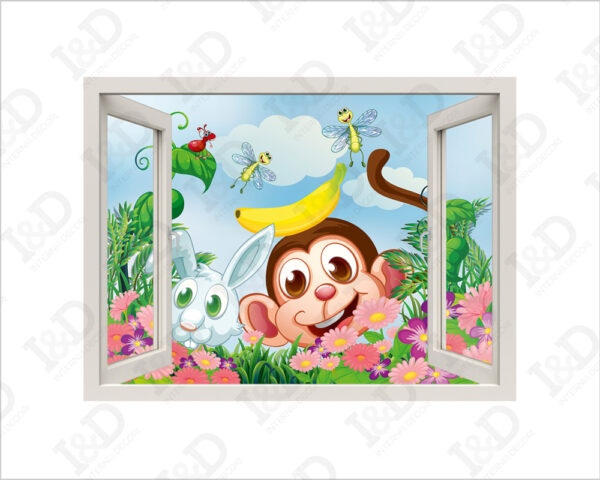 Adesivo murale finestra "DUE SIMPATICI AMICI" - Finestra illusione