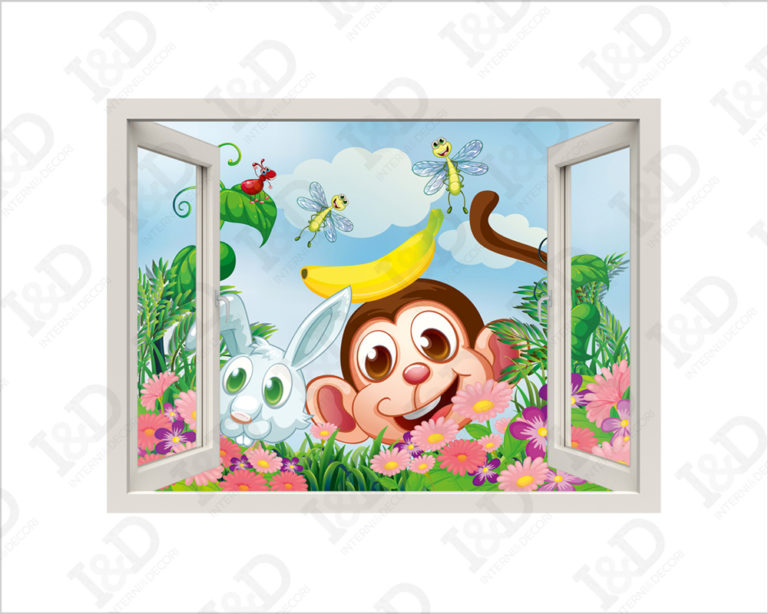 Adesivo murale finestra "DUE SIMPATICI AMICI" - Finestra illusione