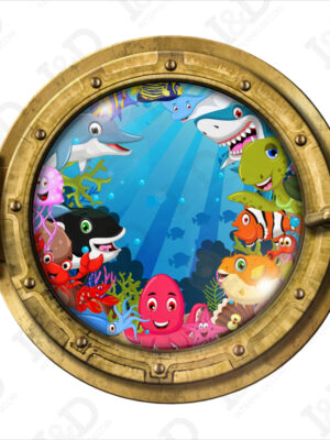 Adesivo 3d muro-saluti dagli abissi-Infanzia-Sticker oblò