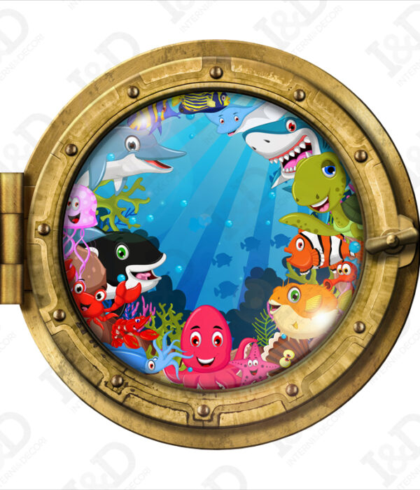Adesivo 3d muro-saluti dagli abissi-Infanzia-Sticker oblò