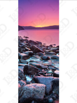 Tramonto sulla costa di pietre-adesivo per porte