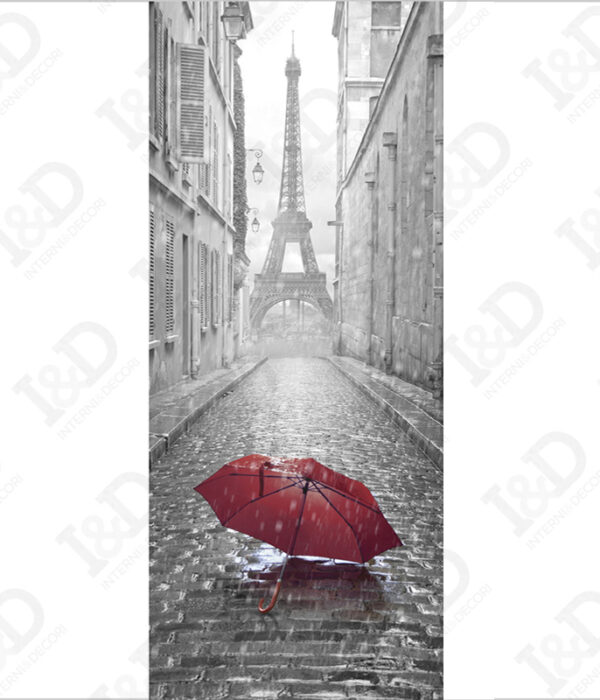 Parigi con ombrello rosso-adesivo per porte
