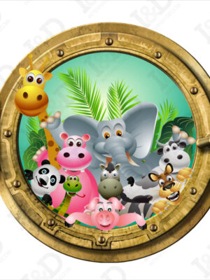 Adesivo 3d muro animali-Tutti insieme nella foresta-Infanzia-Sticker oblò