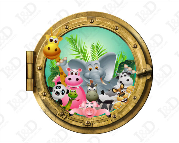 Adesivo 3d muro animali "TUTTI INSIEME NELLA FORESTA" - Sticker oblò