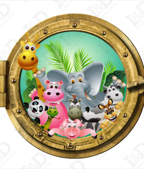 Adesivo 3d muro animali-Tutti insieme nella foresta-Infanzia-Sticker oblò