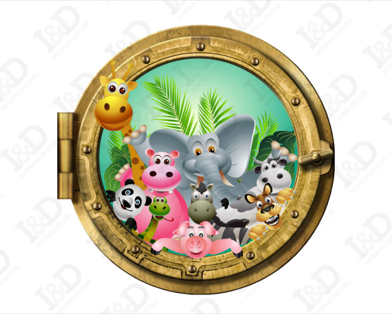 Adesivo 3d muro animali "TUTTI INSIEME NELLA FORESTA" - Sticker oblò