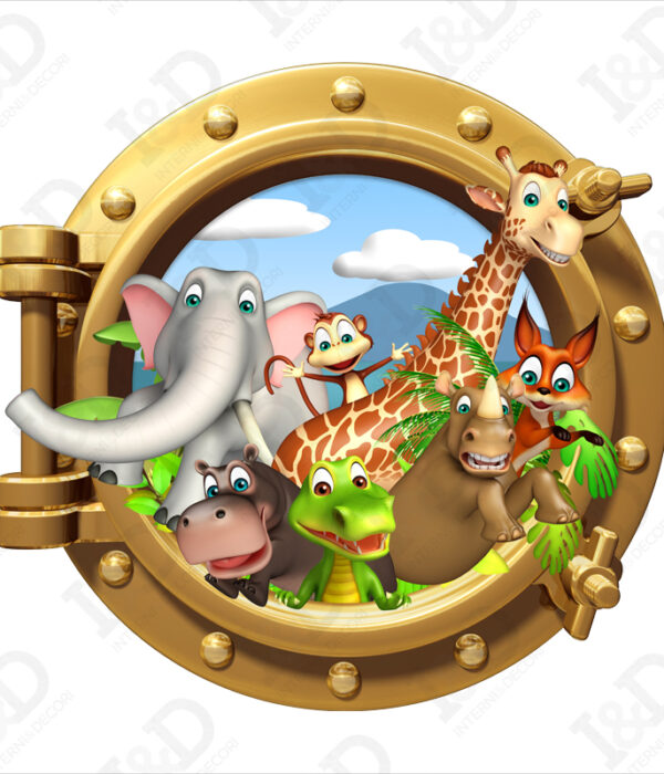 Adesivo 3d muro animali-ci siamo anche noi!-Infanzia-Sticker oblò