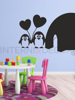 Adesivo lavagna pinguini "DUE CUORI...UN IGLOO" - Lavagna adesiva
