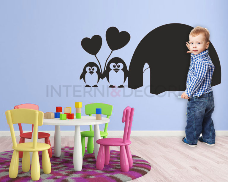 Adesivo lavagna pinguini "DUE CUORI...UN IGLOO" - Lavagna adesiva