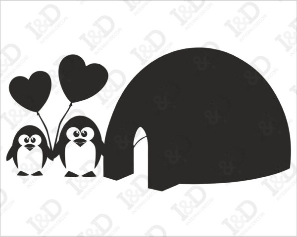 Adesivo lavagna pinguini "DUE CUORI...UN IGLOO" - Lavagna adesiva