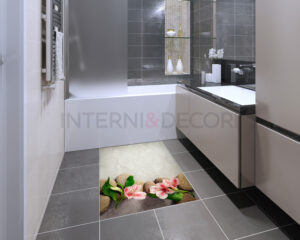 Adesivi per piastrelle bagno "FIORI ROSA SU PIETRE" - Adesivo per pavimento