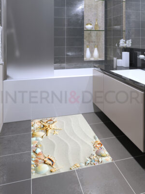 Adesivo per pavimento bagno "CONCHIGLIE SULLA SABBIA"