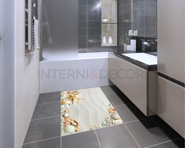 Adesivo per pavimento bagno "CONCHIGLIE SULLA SABBIA"