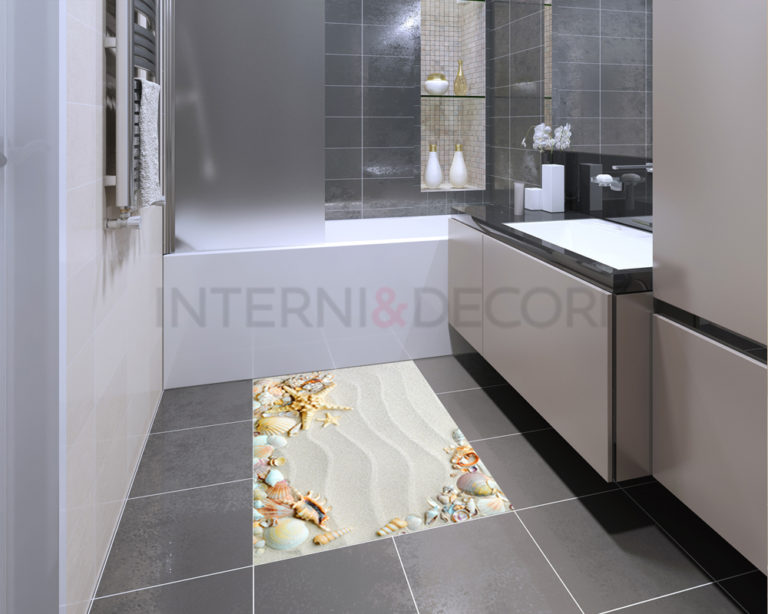 Adesivo per pavimento bagno "CONCHIGLIE SULLA SABBIA"