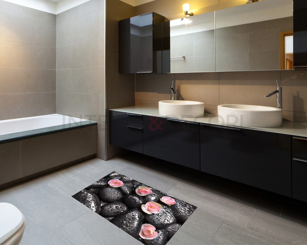 Adesivi per piastrelle bagno “FIORI SU PIETRE NERE” – Adesivo per pavimento  - Interni & Decori