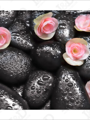 Fiori rosa su pietre nere-adesivo pe