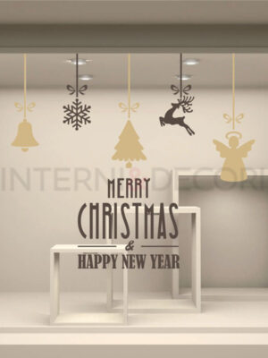 Adesivo per vetrine Natale "MERRY CHRISTMAS & HAPPY NEW YEAR" - Vetrofania
