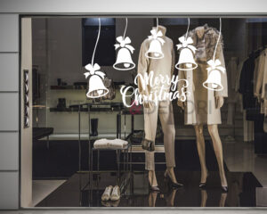 Adesivo per vetrine Natale "MERRY CHRISTMAS WITH BELLS" - Vetrofania