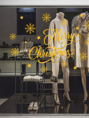 Adesivo per vetrine Natale "TRA STELLE E FIOCCHI" - Vetrofania